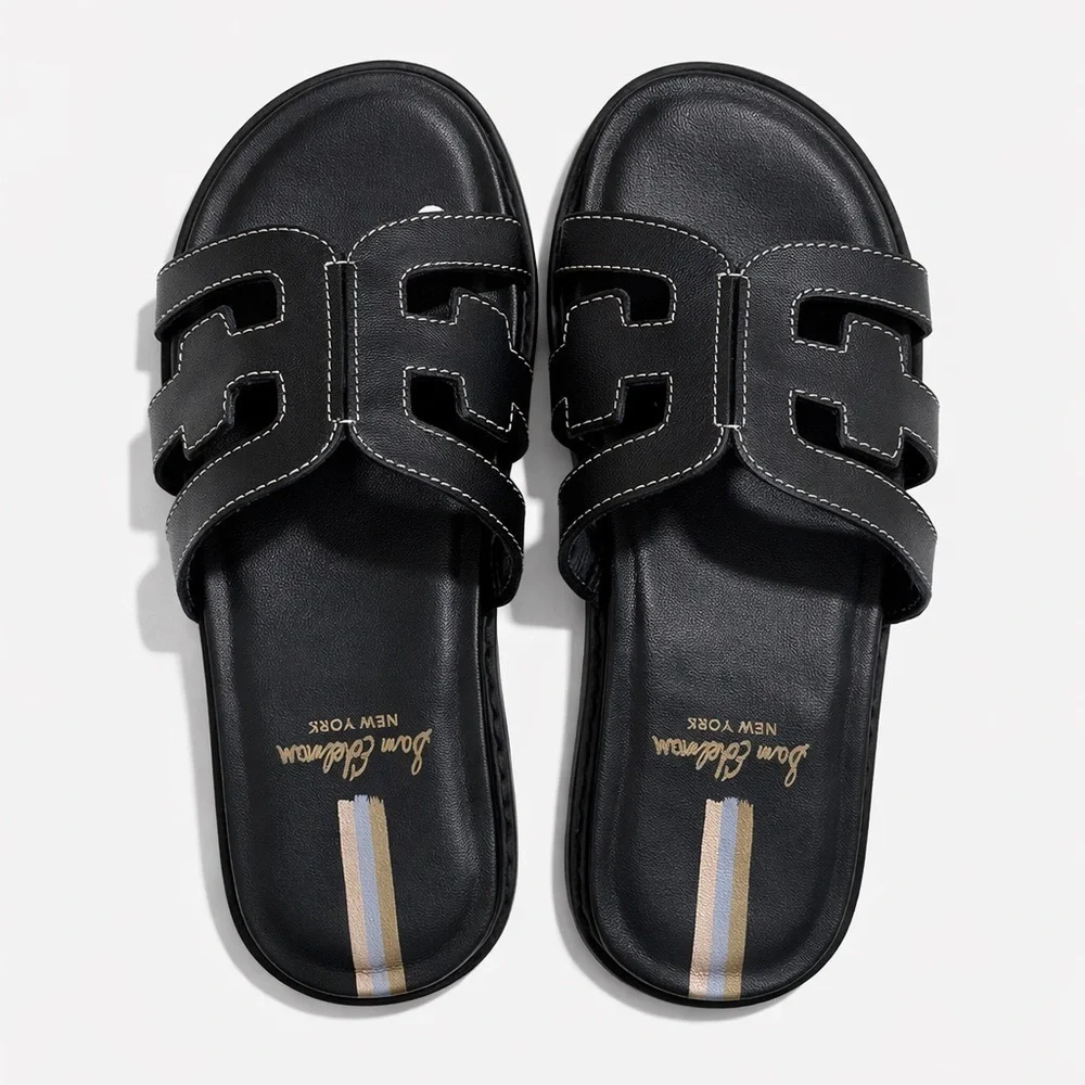 Sam Edelman Valeri Mini Black Leather Slide Sandals Toddler Girls 12 NWT - Picture 3 of 5